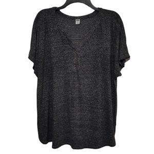 Old Navy Heathered Dark Gray Hensley Button Front Short Sleeve Top- XXL Tall